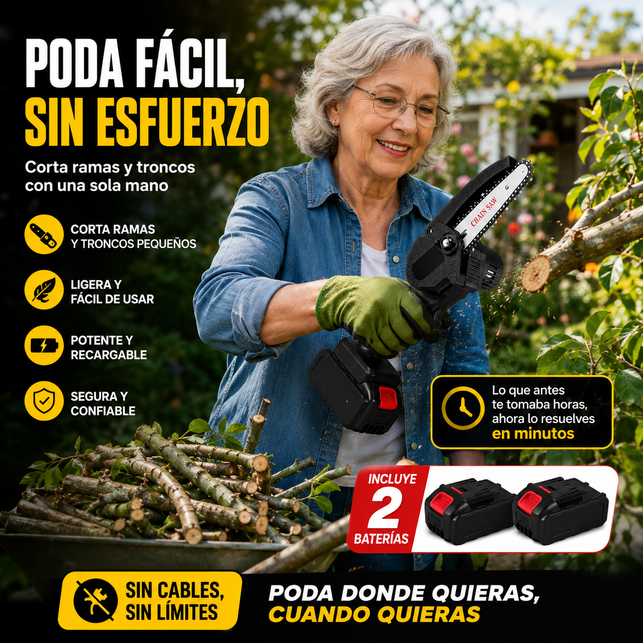 Mini Sierra inalambrica: Corta en Segundos y Disfruta Tu Jardín de Verdad