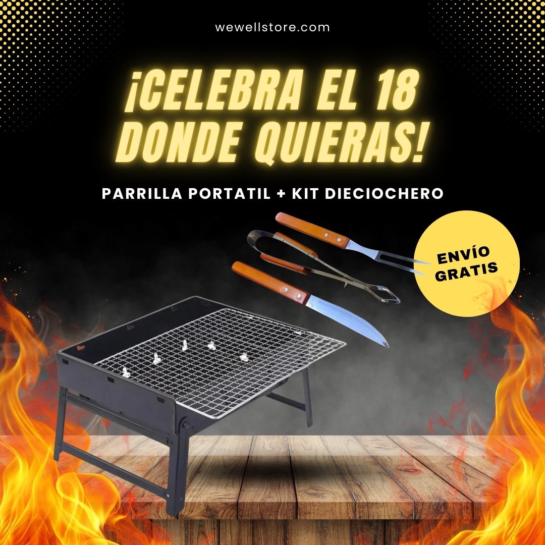 Celebra el 18 donde quieras con la Parrilla Portátil + Kit Dieciochero