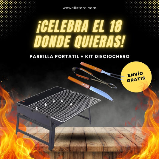 Celebra el 18 donde quieras con la Parrilla Portátil + Kit Dieciochero